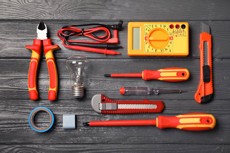 s tools on wooden background