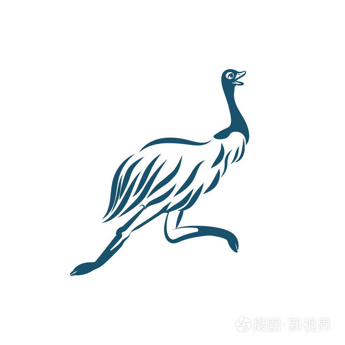 风格化的emu鸟在白色背景上运行澳大利亚鸵鸟标志设计