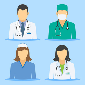 图护士矢量图标隔离在透明的背景, 护士标志医生和护士化身图标设置