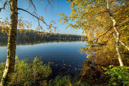秋天美丽的秋湖景色图片