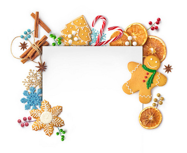 s composition. Gingerbread and New Year Party Decorations Isolat