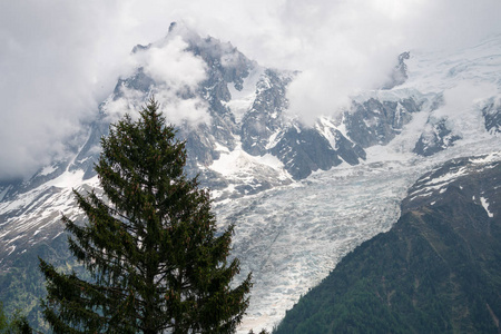 美丽的全景格兰德斯乔拉斯登特杜根特和光荣的勃朗峰，阿尔卑斯山最高的山和欧洲最高的山，从帕克德梅莱莱斯侯奇豪特萨沃伊法国