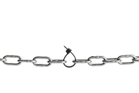 金属链连接与拉链标签隔离在白色背景上