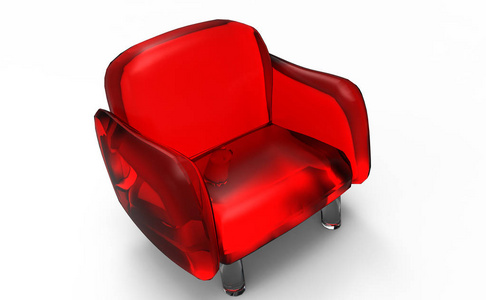 红色皮革扶手椅隔在白色上。