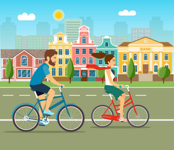 女人在大街上骑自行车素材-女人在大街上骑自行车插画-摄图新视界