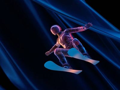 黑色背景上滑雪板的图形表示。 3D渲染