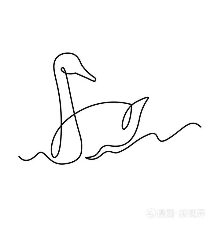 天鹅连续单线矢量绘图插画-正版商用图片14bx97-摄图新视界