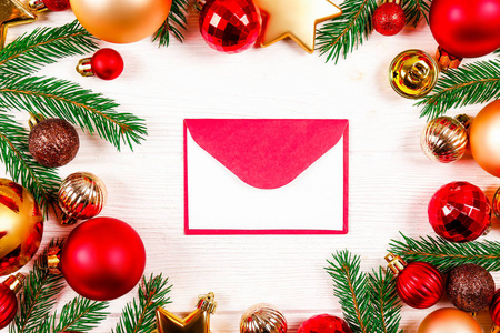  craft paper envelope. Christmas greeting card template concept.