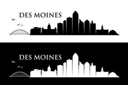 美国爱荷华州DesMoines天际线矢量插图