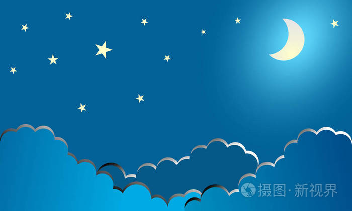 云中的月亮和星星夜间景观