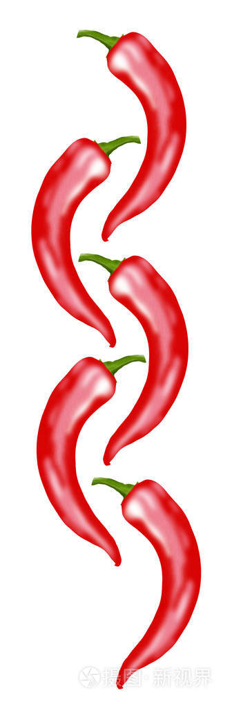 红辣椒是这个插图的主题。 颜色包括红胡椒和绿茎分离在背景上。