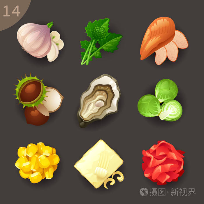 一套卡通风格的各种食品原料