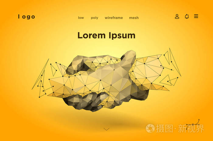 友谊日.抽象握手.多边形网格.技术创新的影响, 未来.横幅的向量例证