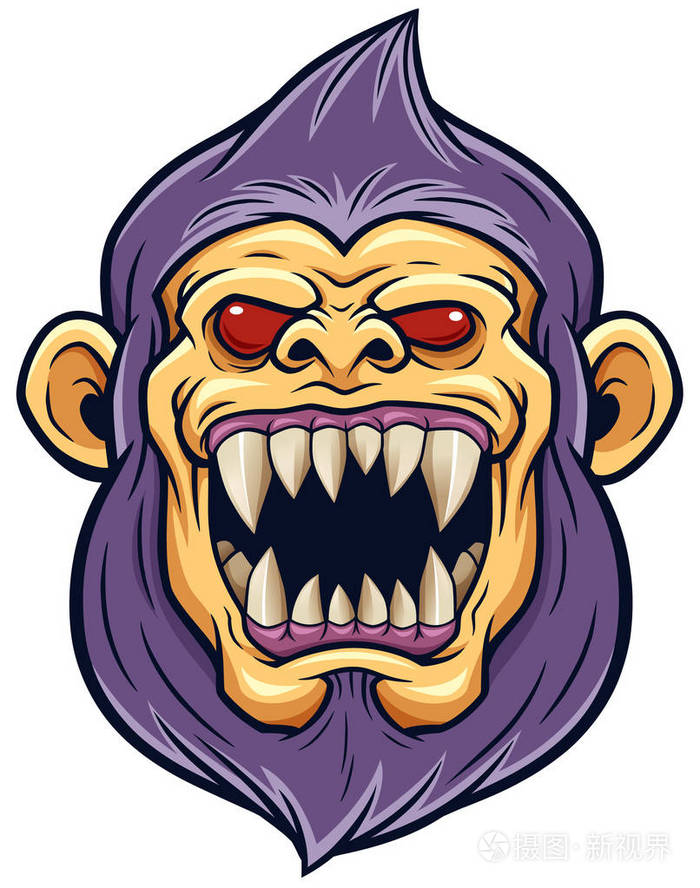 卡通怪物头部矢量插图