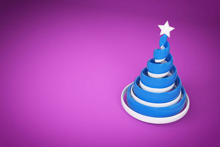 抽象节日螺旋圣诞树用丝带与明星制成。3d 渲染例证在紫罗兰色背景