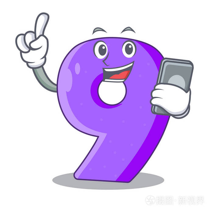 带有手机模拟内部字体号码的卡通矢量插图