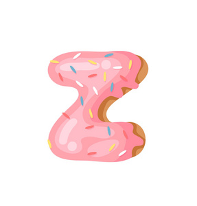卡通矢量插图甜甜圈字母Z。手画字体与甜髻。创意艺术烘焙字母表