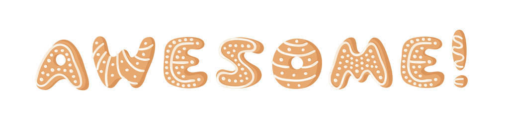 卡通矢量插图生姜面包饼干字AWESOME手绘圣诞字体..创意假期烘焙字母表