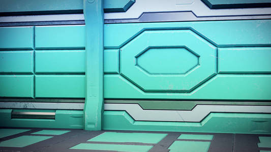 科学背景小说室内空间科幻飞船走廊橙色3渲染