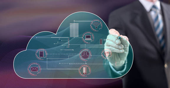 男人用笔在触摸屏上触摸数字技术概念照片