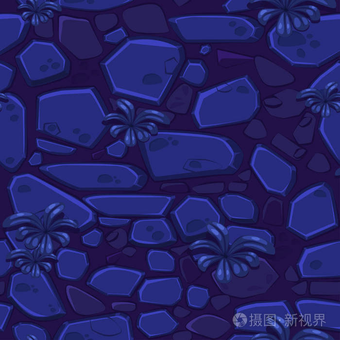 从上面的无缝背景纹理霓虹灯蓝色石头和花式草。 说明UI游戏元素类似的jpg副本