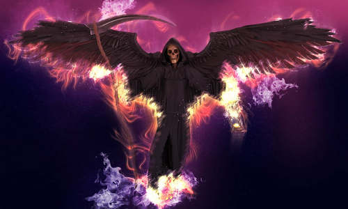 抽象幻想背景下的死亡天使三维插图照片