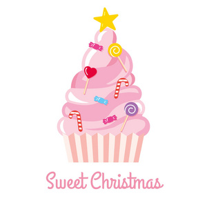 由糖果和糖果制成的圣诞树矢量插图