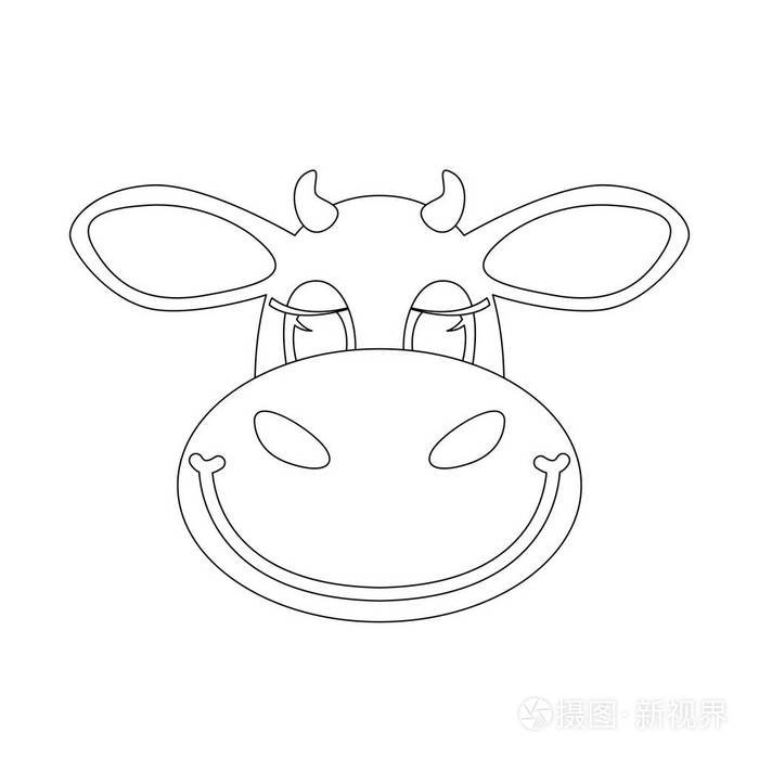 卡通牛的脸衬里画前视图向量