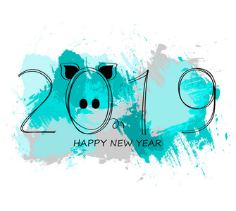 2019年新年快乐。一年的猪年。手绘的例证
