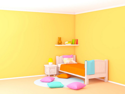 s bedroom cute cartoon style. 3d illustration