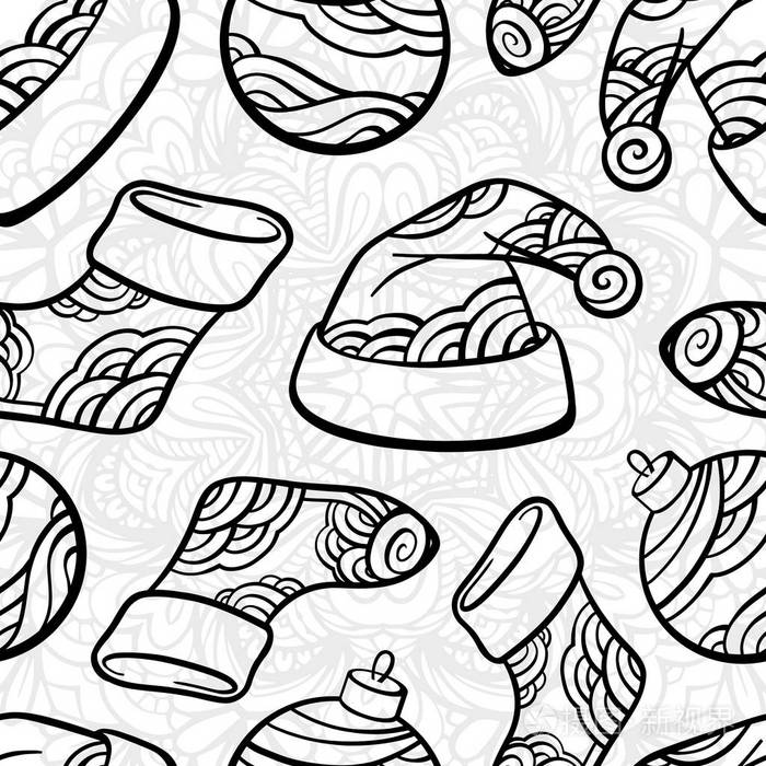 圣诞黑白zendoodles无缝图案