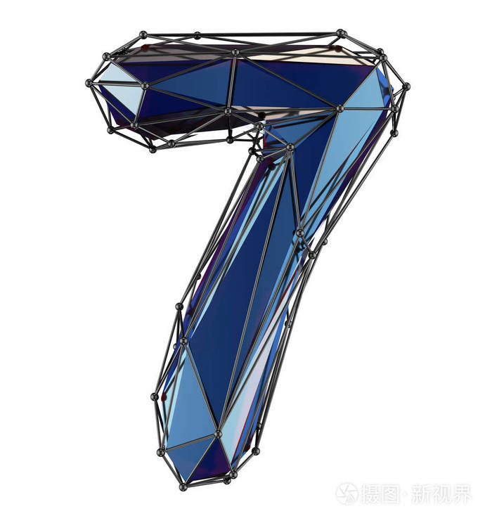低多边形样式号7.在白色背景上查出的蓝色颜色.三维