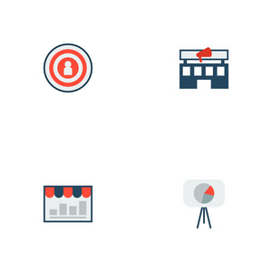 一套营销图标平面样式符号与市场活动, 市场, 广告代理和其他图标为您的网络移动应用程序徽标设计