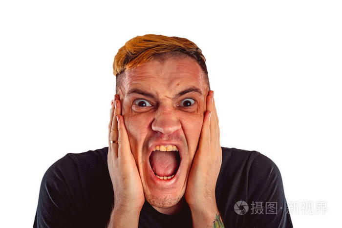 一个疯狂的家伙的情感肖像概念神经崩溃精神疾病头痛和偏头痛黑白治疗