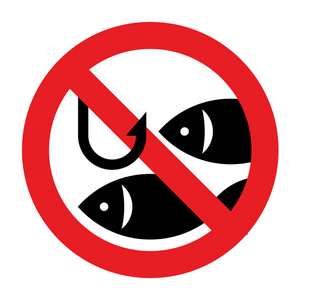 禁止在白色背景下悬挂捕鱼标志照片