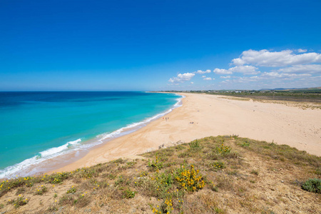 在西班牙的巴巴多斯卡迪兹安达鲁西亚美丽的野生海滩上，特拉法加灯塔也被称为扎霍拉或卡拉伊萨贝尔。