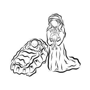 宝贝耶稣和星星祈祷的女孩,耶稣在天空基督教祈祷者的侧影举起氏蝌