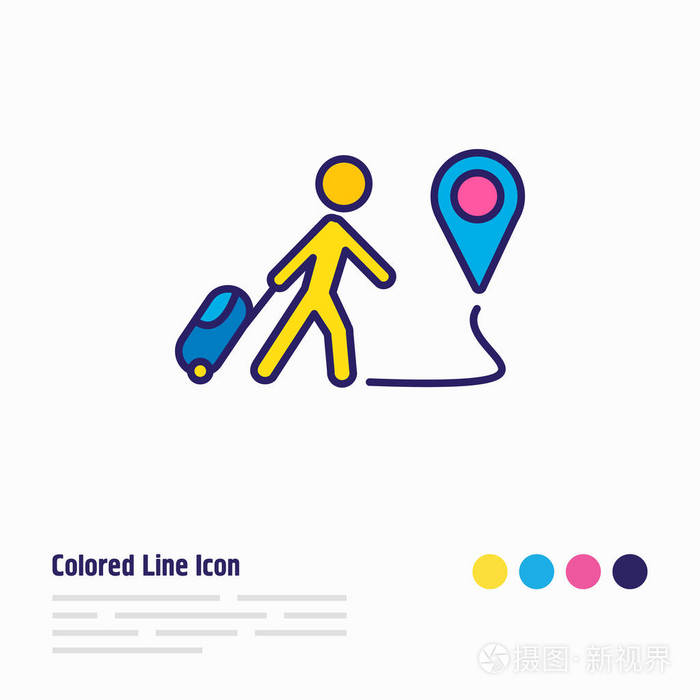 图为旅行图标彩色线条.美丽的娱乐元素也可以作为旅程的图标元素