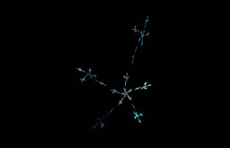 黑色背景上的白色蓝色分形图案。 数字艺术。 三维渲染。 计算机生成的图像