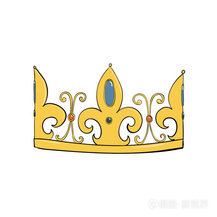 与宝石和钻石的皇冠权威的象征国王的头像表示成功和徽章的图标金冠