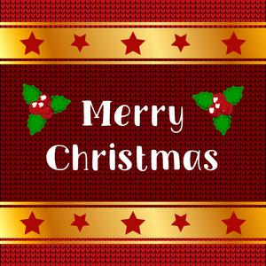 圣诞节和新年卡片上有红色针织背景上的圣诞快乐。 矢量插图