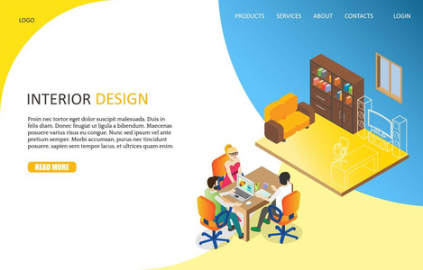 室内设计登陆页面网站矢量模板图片