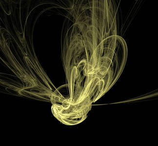 黑色背景上的黄色球体分形。 幻想分形纹理。 数字艺术。 三维渲染。 计算机生成的图像