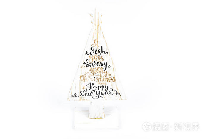 美丽的极小圣诞木白树 上面写着圣诞快乐和新年快乐照片 正版商用图片14e17w 摄图新视界
