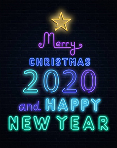 圣诞快乐, 新年快乐2020霓虹灯卡