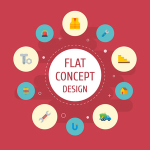 一套工业图标平面样式符号与垃圾车, 报警, 扳手和其他图标为您的网络移动应用程序标志设计