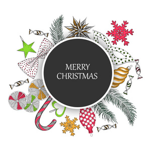 灰色快乐圣诞节背景与五颜六色的装饰