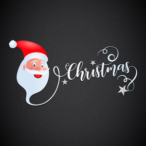 时尚的圣诞书法与可爱的圣诞老人条款和星星的黑色背景。 可用作贺卡设计。