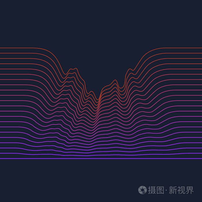 明亮的海报与动态波浪插图最小平面样式
