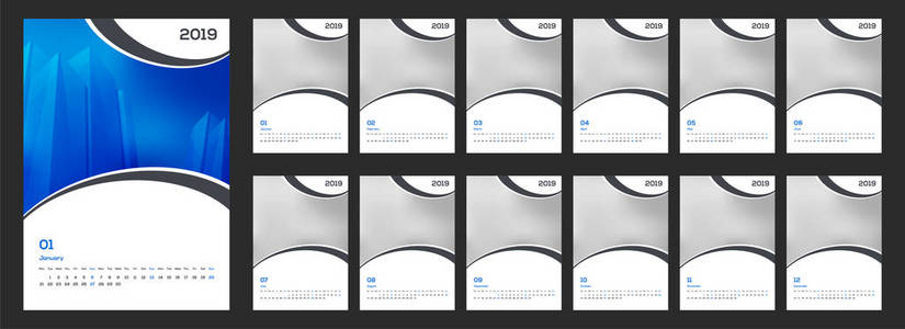 墙日历设计2019年与空间为您的形象。